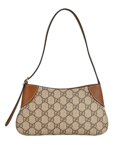 GG Small Shoulder Bag, Canvas/Leather, Brown, 0416, DB, 3*